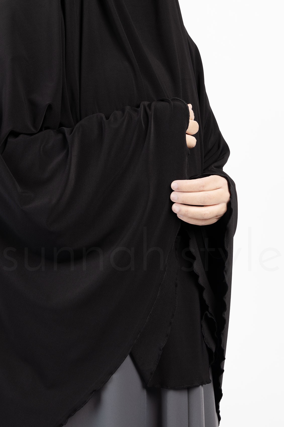 Sunnah Style Jersey Khimar Thigh Length Black